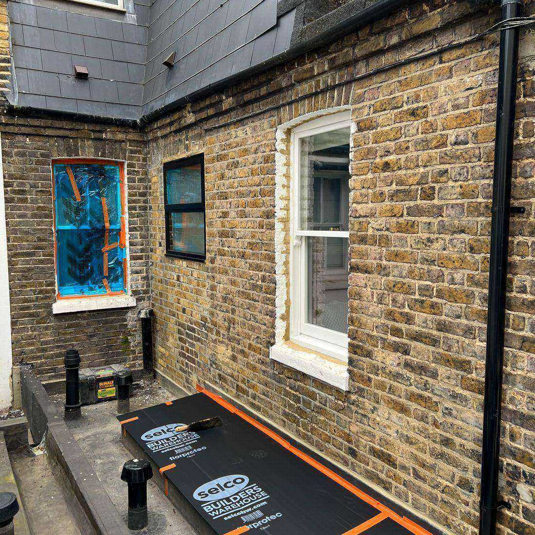 Sash window and brickwork